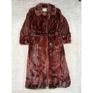 Vintage Fur Coat Women Medium Burgundy Long Red Mink Mahogany Creation Claude